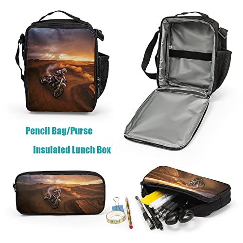 Giwawa Cool Dirt Bike Motocross School Backpacks for Teen Boys Motorcycle Vehicle in Desert Backpack School Bookbag Set Lunch Bag Pencil Case - color: Desert Motorcycle