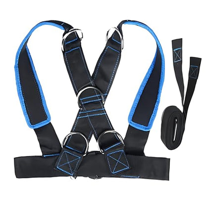 Workout Training Sled Harness, Resistance Vest with Y-Shape Strap, 33.1-45.7 in Waist, 62.5 in Towing Strap, Five D-Rings, for Strength and Core
