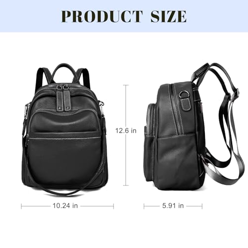 BOYATU Genuine Leather Backpack Purse for Women: Anti Theft Convertible Soft Backpacks - Elegant Womens Travel Backpack (02 Medium-Obsidian Black) - color: 02 Medium-obsidian Black