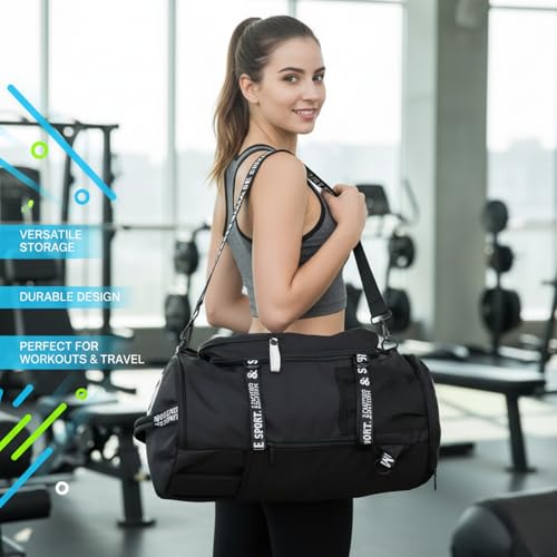 Gym Duffle Bag Backpack with Shoe Compartment,4 ways Travel Backpack for Women and Men,Multi-Functional Weekender bag with Waterproof Layer&Laptop Compartment for Fitness, Travel,Camping - color: Black