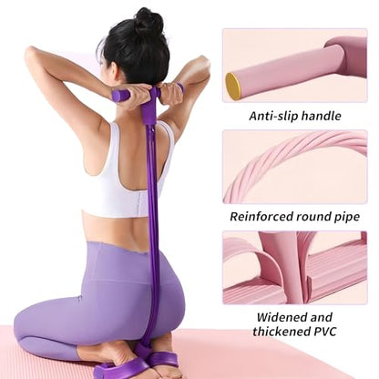 Multifunction Tension Rope - 6-Tube Elastic Pedal Resistance Band with Handle for Abdomen/Waist/Arm/Leg Stretching Slimming Training - color: PURPLE