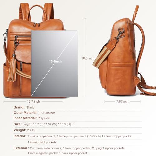 Shrrie Laptop Backpack for Women 15.6 inch,Travel Leather Backpack Purse Nurse Teacher Carry on Backpack Computer Bag,Professional Water-Resistant College Business Work Casual Daypack,Brown - color: Brown02