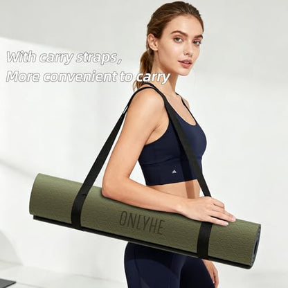 Wide Yoga Mat Thick(10mm) Exercise Mat Non Slip Anti-tear,72"x35" Extra Large Pilates Mats for Home Workouts, Gym & Floor Stretching with Carrier Strap - color: Dark green + Black
