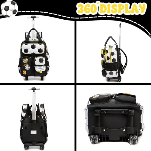 Rolling Backpacks with Wheels for Boys Kids Wheels Backpack Carry on Luggage Travel Suitcase for Boys Ages 6-8 Football - color: B Football