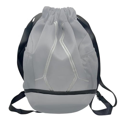 Nupouch Drawstring Backpack: Lightweight, Water-Resistant, Reflective Gym Bag w/Shoe Compartment for Travel, Hiking, Sports - color: Gray