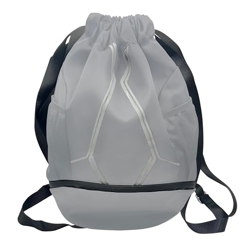 Nupouch Drawstring Backpack: Lightweight, Water-Resistant, Reflective Gym Bag w/Shoe Compartment for Travel, Hiking, Sports - color: Gray