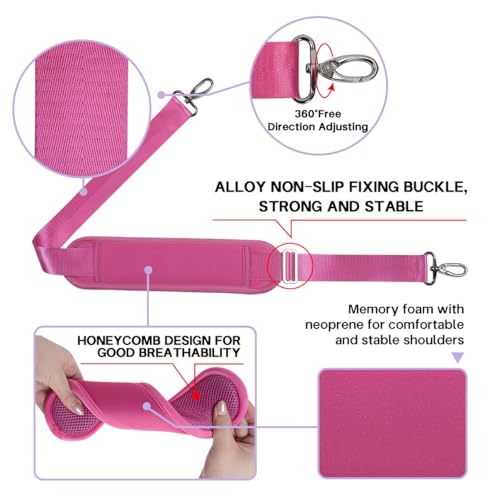 60 Inch Shoulder Strap with Removable Ultra-Thick Pad，Adjustable Buckles and Metal Hooks - color: Rosered