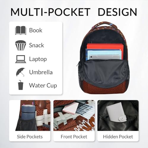 Football Backpack for Boys Kids School Backpack - Sport Theme Bookbag for Elementary Middle Back to School Gifts (17 Inch) - color: Brown