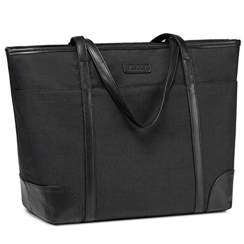 VASCHY Laptop Bag for Women, 15.6-17 Inch Lightweight Water Resistant Travel, Work,Teacher Tote Bag w Luggage Strap - color: Black