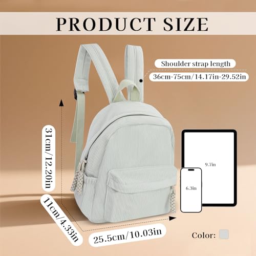 Women’s Small Backpack, Ladies Lightweight Corduroy Backpack, Casual Multi Compartments Travel Daypack Purse (Light Grey) - color: Light Grey