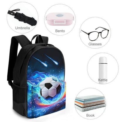 Soccer Blue Cool Backpack, Durable Polyester Daypack with Laptop Compartment, Reinforced Bottom, Adjustable Shoulder Straps And Multi Pockets for Travel And Daily Use - color: Soccer Blue Cool