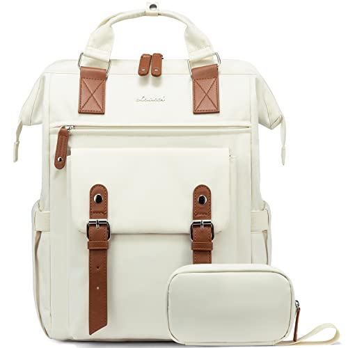 LOVEVOOK Laptop Backpack for Women Work Travel Commuter Backpack Business Computer Bag Teacher Doctor Nurse Bags College Backpack Purse, 15.6 Inch, Beige-Brown-Brown - color: Beige-brown, size: 15.6 Inch