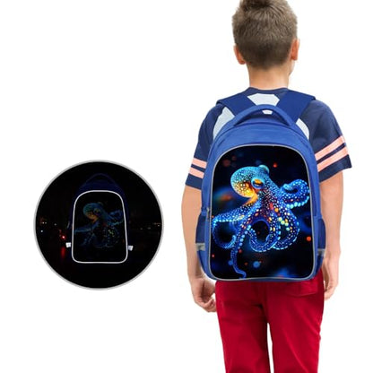 ZRENTAO Kids Backpack, 3D Reflective Cartoon, 600D Polyester & Dual Zippers, 17" Bookbag with Ergonomic Design for boys & girls age 6-18, Octopus Space Style for school Children Kids - color: 20#octopus