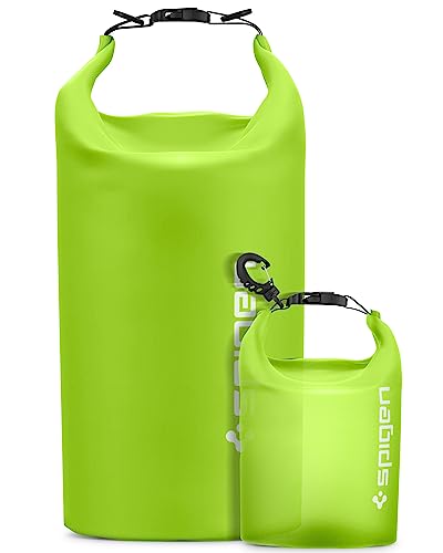 Spigen for Waterproof Backpack IPX6, 35L Roll Top Travel Rucksack Fits up to 16 Inch Laptop, Multi-Compartment Bag Ventilated Back, Chest Strap Hiking, Camping, Swimming, Canoeing, Fishing - color: Cactus Green, Clear