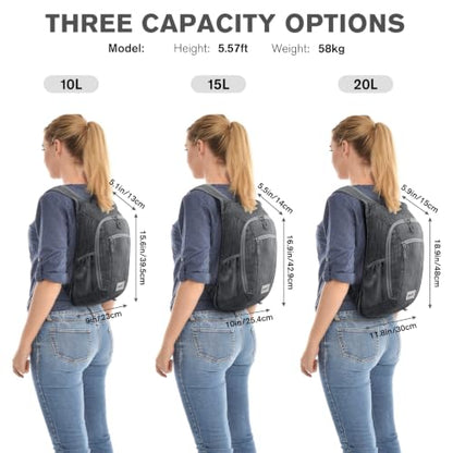 G4Free 10L/15L Hiking Backpack Lightweight Packable Hiking Daypack Small Travel Outdoor Foldable Shoulder Bag - color: Black, size: 20L