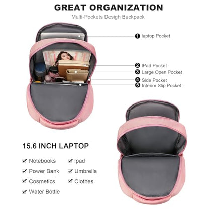 GAEKEAO Everyday Backpack for Women Men, Lightweight Casual Bookbag Travel Backpack for Work College Commute Pink - color: C04 Pink
