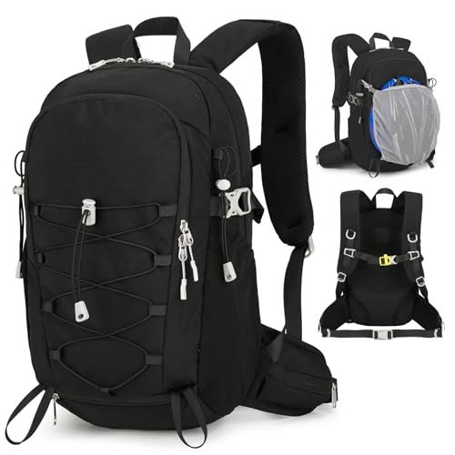 Small Cycling Backpack with Helmet Holder for Men Women, 15L Waterptoof Lightweight Hiking Backpack with Chest Strap & Waist Pocket for MTB Biking, Black