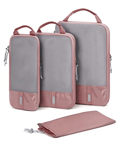 BAGSMART 6 Set /4 Set/2 Set Compression Packing Cubes for Travel, Lightweight Luggage Organizer Bags, Durable Space Saver Bags Travel Essentials - color: Brier Rose-4 PCS, size: Set of 4