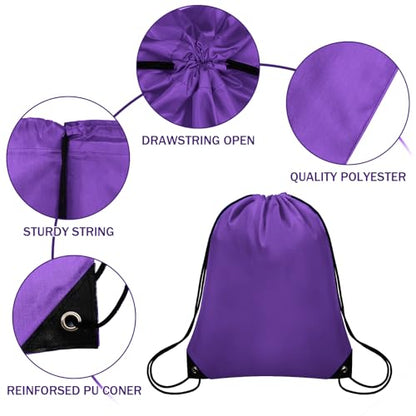 Grneric 50Pcs Drawstring Backpack Bulk Cinch Bag, Drawstring Bags Polyester for Gym Sports Beach Party Trip (Purple) - color: Purple