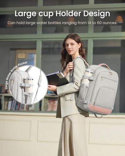 LOVEVOOK Travel Backpack for Women, 50L Carry On Backpack Flight Approved with Garment Bag, Personal Item Travel Bag Fit 17 Inch Laptop, Business Weekender Overnight Daypack With 2 Cubes, Pink-Grey - color: Pink-grey, size: 50l-18 Inch-3pcs With Garment B