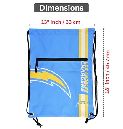 FOCO Los Angeles Chargers NFL Drawstring Backpack with Zippered Pocket — Officially Licensed, Cordura Nylon - color: Los Angeles Chargers