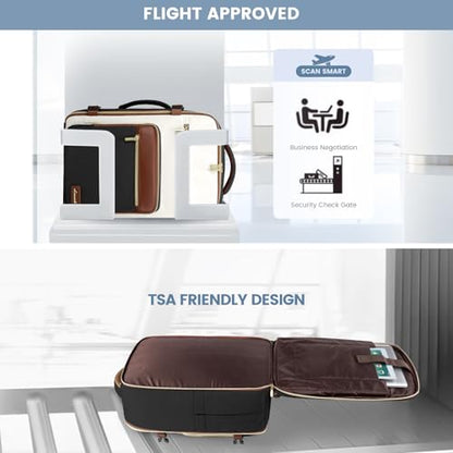LOVEVOOK Travel Backpack For Women,50L Carry On Backpack Flight Approved,TSA Personal Item Travel Bag Fits 18 Inch Laptop,Business Weekender Overnight Daypack with Toiletry Bag and Cube,White brown - color: Black and White and Brown, size: 18 Inch-50L-4Pc