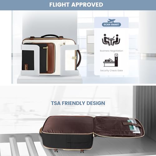 LOVEVOOK Travel Backpack For Women,40L Carry On Backpack Flight Approved,TSA Personal Item Travel Bag Fits 17 Inch Laptop,Business Weekender Overnight Daypack with Toiletry Bag and Cubes - color: Brown and White and Black, size: 17.3 Inch-40L-4Pcs