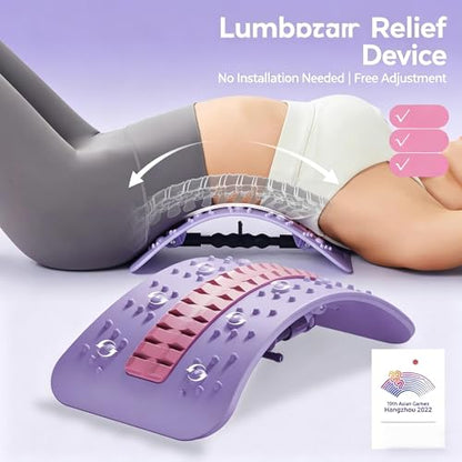 Adjustable Lumbar Back Stretcher, 3 Level Adjustable Magnetic Therapy & Acupressure Points - 360° Infinite Arc Adjustment Back Pain Relief Device for Herniated Disc, SciaticaPain Relief (Purple) - color: Purple