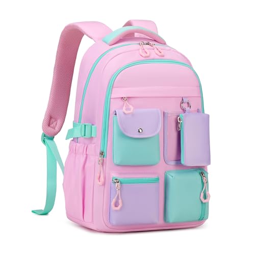Kids Backpack, Backpack for Girls for Elementary School Multiple Pockets Ages 6-10(Pink) - color: Pink