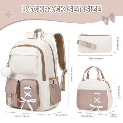 Scothen Backpacks for Girls, Girls Backpack with Lunch Box & Pencil Pouch for Teens Girl Kids Elementary Middle High School College Student Bookbag Daypack Laptop Travel Backpack for Women - color: Khaki