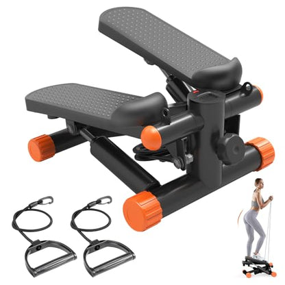 Sweetcrispy Mini Stair Stepper with Resistance Bands, Hydraulic Home Stepper Machine, 300 LBS Weight Capacity, Compact Cardio Equipment with LCD Monitor, No Assembly Required - color: Orange