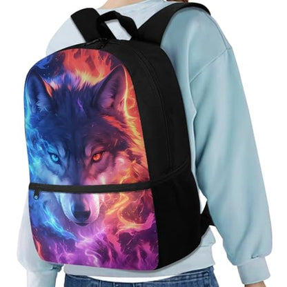 Wolf Backpack for School 3 PCS Kids Boys School Backpacks Set with Insulated Lunch Bag and Pen Bag Pencil Case Casual Daypack Book Organizers Backpack - color: Wolf Cool