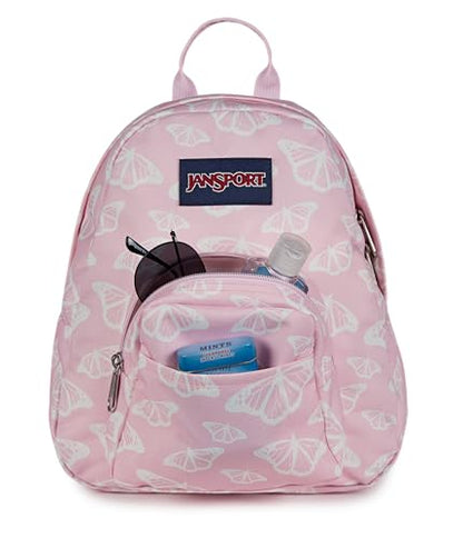 JanSport Half Pint Mini Backpack, 10.2 L - Durable Mini Bag Purse with Adjustable Shoulder Straps, Single Main Compartment, Zippered Stash Pocket, Flutter By - color: Flutter By Pink Ice/White/Pink Ice