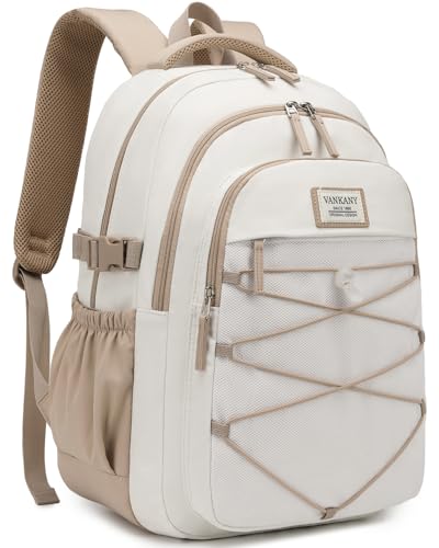 Teen Backpack for Girls, Women Bookbag for College Students Middle High School, Aesthetic Schoolbag Back Pack, White Khaki - color: White Khaki, size: 15.6in
