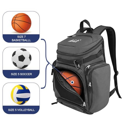 WOLT Basketball Bag Backpack with Separate Ball Compartment and Shoes Pocket, Gym Bags for Men, Large Sports Bag for Basketball, Soccer, Volleyball, Baseball - color: DarkGrey