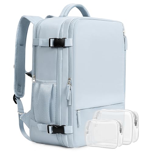 Beraliy Travel Backpack for Women Men, Carry On Backpack, 16 inch Laptop Backpack, Waterproof Casual College Daypack for Weekender Overnight Hiking, Light Blue - color: Light-blue, size: Large