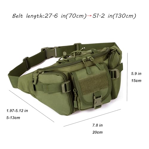 ArcEnCiel Tactical Fanny Pack for Men Women Waist Bag Hip Belt Outdoor Hiking Fishing Bumbag with Patch (Green) - color: Green