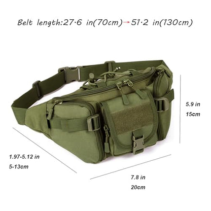 ArcEnCiel Tactical Fanny Pack for Men Women Waist Bag Hip Belt Outdoor Hiking Fishing Bumbag with Patch (Green) - color: Green