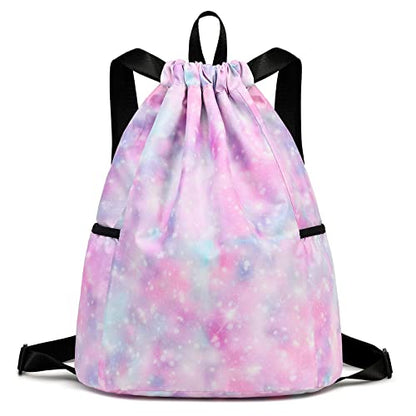 Kids drawstring bag swim Cloth storage bag for boys and girls sports beach camp backpack Galaxy Pink - color: Galaxy Pink
