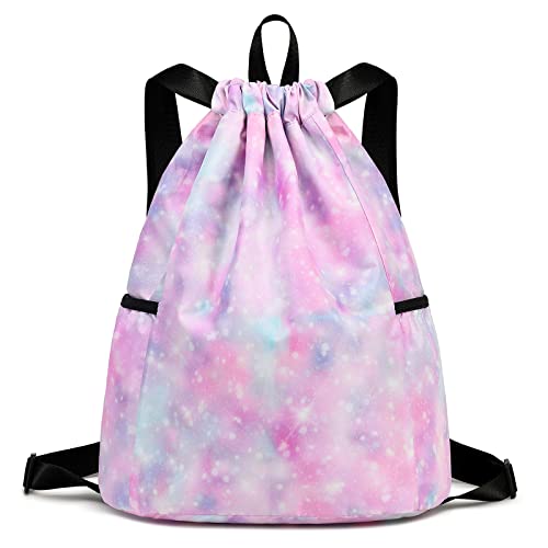 Kids drawstring bag swim Cloth storage bag for boys and girls sports beach camp backpack Galaxy Pink - color: Galaxy Pink