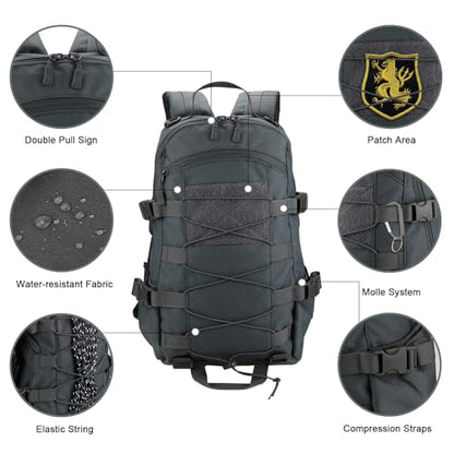 25L Hiking Backpack Small Tactical Backpack Daypack Camping Trekking Hunting Molle Pack for Men Women, Grey - color: Grey