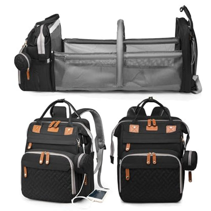 Jeryswet Baby Diaper Bags with Changing Station, Waterproof Large Capacity Diaper Bag Backpack for Moms Dads with USB Charging Port and Stroller Straps, Baby Shower Gifts, Black - color: Black