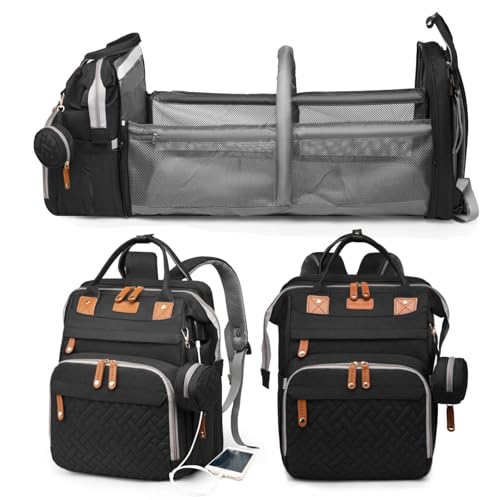 Jeryswet Baby Diaper Bags with Changing Station, Waterproof Large Capacity Diaper Bag Backpack for Moms Dads with USB Charging Port and Stroller Straps, Baby Shower Gifts, Black - color: Black