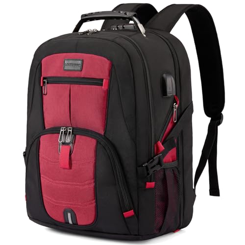 LOVEVOOK Travel Laptop Backpack Waterproof Anti Theft Backpack with Lock and USB Charging Port Large 17-17.3 Inch Computer Business Backpack for Women Men Red - color: Red, size: 17 inch