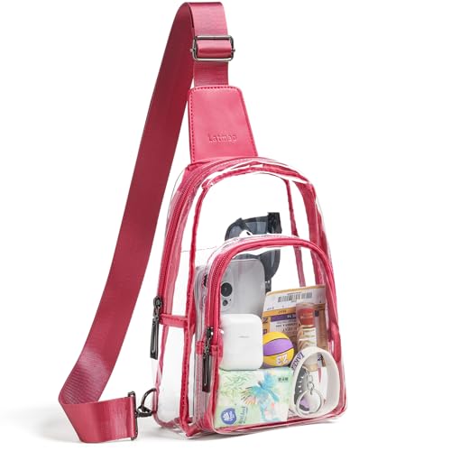 LATMAP Clear Bag for Stadium Events, Clear Purse for Women Stadium Crossbody Bag, Transparent Bag for Concerts Sports - color: Regular Size-Rose Red
