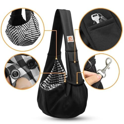 Tomkas Small Dog Sling Carrier - Classic Pocket & Classic Strap - Wrap Carrier - for 3-10 lbs Pets(Black) - color: Black