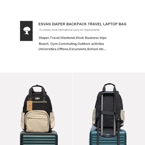 ESVAN Diaper Bag Backpack, Large Capacity Multifunction Baby Essentials Fashion Travel Pack Linen Canvas office Laptop Bag (Linen Beige) - color: Linen Beige
