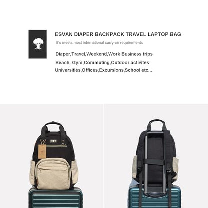 ESVAN Diaper Bag Backpack, Large Capacity Multifunction Baby Essentials Fashion Travel Pack Linen Canvas office Laptop Bag (Linen Beige) - color: Linen Beige