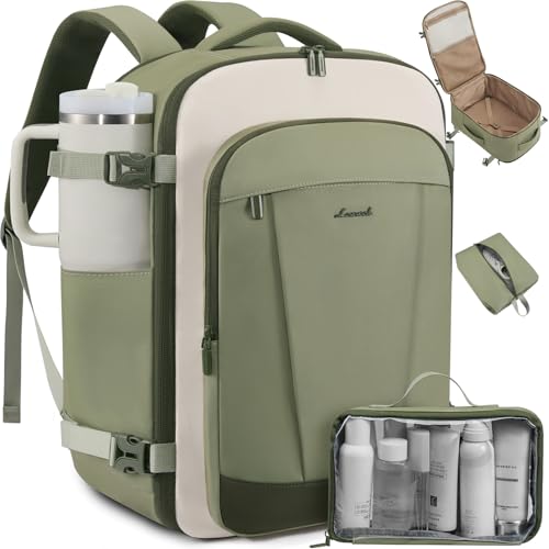 LOVEVOOK 50L Travel Backpack for Women & Men, Airline Approved Carry On Backpack, TSA Personal Item Bag fits 18.0 Inch Laptop, Waterproof Weekender Overnight Bags Suitcase for Work, Light Green - color: Light Green-beige-olive Green, size: 50L-18 Inch-3Pc