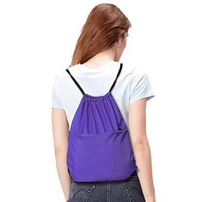Drawstring Backpack Sports Water Resistant String Bag Sport Gym Sackpack for Women Men Large with Zipper, Purple - color: Purple